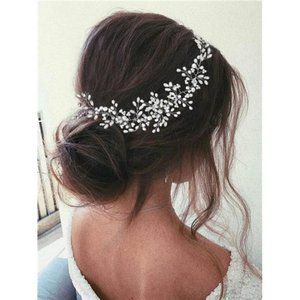Silver Rhinestone Pearl Bridal Hair Vine | Wedding Headband